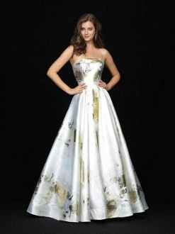 Formal Gowns Madison James - 18-721 Metallic Print Straight Neck Ballgown