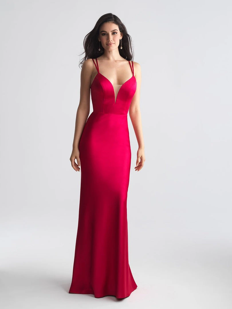 Madison James - 18-723 Deep V-neck Stretch Satin Sheath Dress 5 Madison James - 18-723 Deep V-neck Stretch Satin Sheath Dress