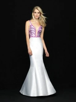 Formal Gowns Madison James - 18-727 Deep V-neck Floral Print Mermaid Gown