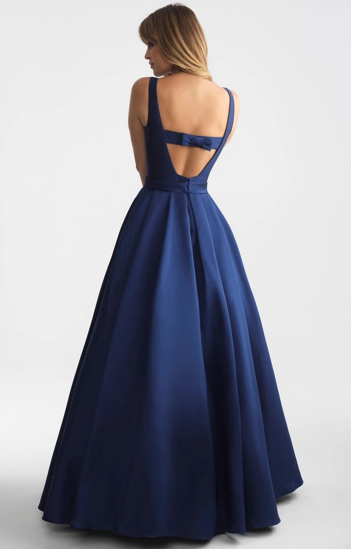 Madison James - 18-735 Ribbon Accented Plunging Back Lustrous Ballgown Formal Gowns 5 Madison James - 18-735 Ribbon Accented Plunging Back Lustrous Ballgown Formal Gowns