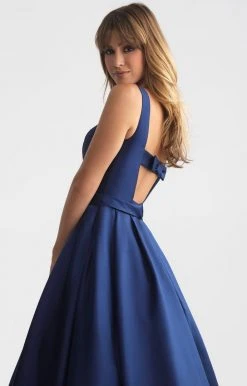 Madison James - 18-735 Ribbon Accented Plunging Back Lustrous Ballgown Formal Gowns 10 Madison James - 18-735 Ribbon Accented Plunging Back Lustrous Ballgown Formal Gowns