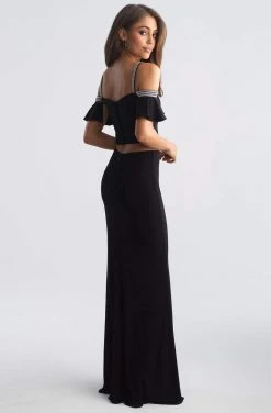 Madison James - 18-745 Crystal-Adorned Off-Shoulder Sheath Gown
