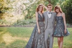 Madison James - 19-114 Iridescent Laser Cut Lace A-line Dress