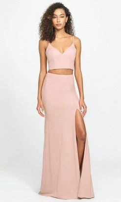 Madison James - 19-123 Crop Top Sheath Skirt With Slit Jersey Dress Formal Gowns