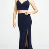 Madison James - 19-123 Crop Top Sheath Skirt With Slit Jersey Dress Formal Gowns