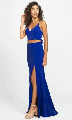 Madison James - 19-123 Crop Top Sheath Skirt With Slit Jersey Dress Formal Gowns