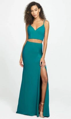 Madison James - 19-123 Crop Top Sheath Skirt With Slit Jersey Dress Formal Gowns