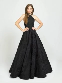 Madison James - 19-125 Halter Strappy Back Floral Brocade Evening Gown Formal Gowns