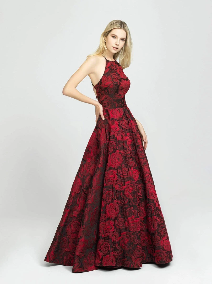 Madison James - 19-125 Halter Strappy Back Floral Brocade Evening Gown Formal Gowns 4 Madison James - 19-125 Halter Strappy Back Floral Brocade Evening Gown Formal Gowns