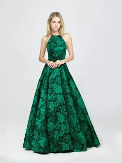 Madison James - 19-125 Halter Strappy Back Floral Brocade Evening Gown Formal Gowns 12 Madison James - 19-125 Halter Strappy Back Floral Brocade Evening Gown Formal Gowns