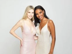 Madison James - 19-131 Sparkle Net Deep V-neck Trumpet Dress Formal Gowns