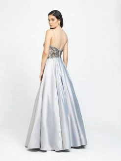 Madison James - 19-133 Beaded Deep V-neck Satin A-line Dress 9 Madison James - 19-133 Beaded Deep V-neck Satin A-line Dress