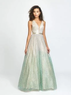 Madison James - 19-136 Glitter Tulle Deep V-neck A-line Dress Formal Gowns 8 Madison James - 19-136 Glitter Tulle Deep V-neck A-line Dress Formal Gowns
