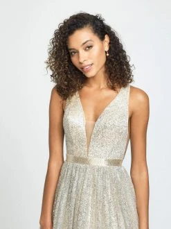 Madison James - 19-136 Glitter Tulle Deep V-neck A-line Dress Formal Gowns 9 Madison James - 19-136 Glitter Tulle Deep V-neck A-line Dress Formal Gowns