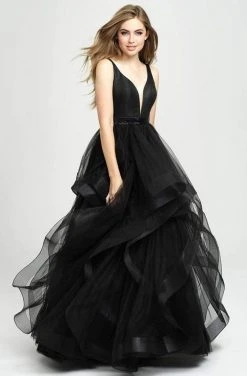 Formal Gowns Madison James - 19-138 Plunging V-Neck Ruffled Ballgown
