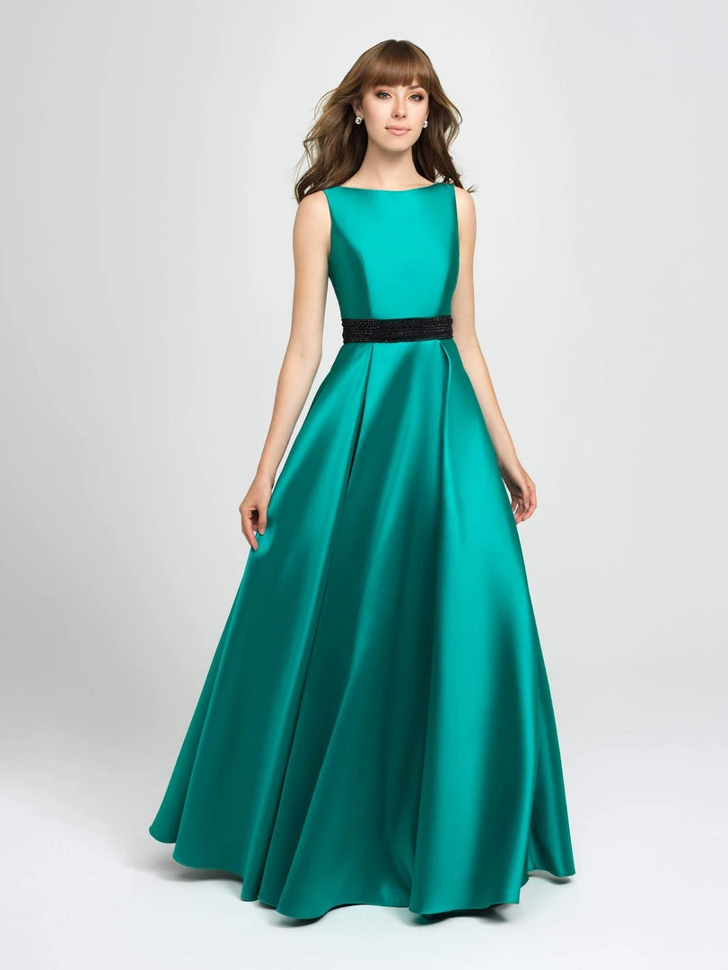 Madison James - 19-145 Embellished Bateau Mikado Pleated A-line Dress 5 Madison James - 19-145 Embellished Bateau Mikado Pleated A-line Dress