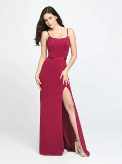 Madison James - 19-147 Boning Fitted Gown With Slit Formal Gowns