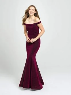 Madison James - 19-164 Shimmer Knit Off-Shoulder Trumpet Dress Formal Gowns