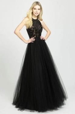 Madison James - 19-174 Sequined Halter Tulle A-line Dress Formal Gowns