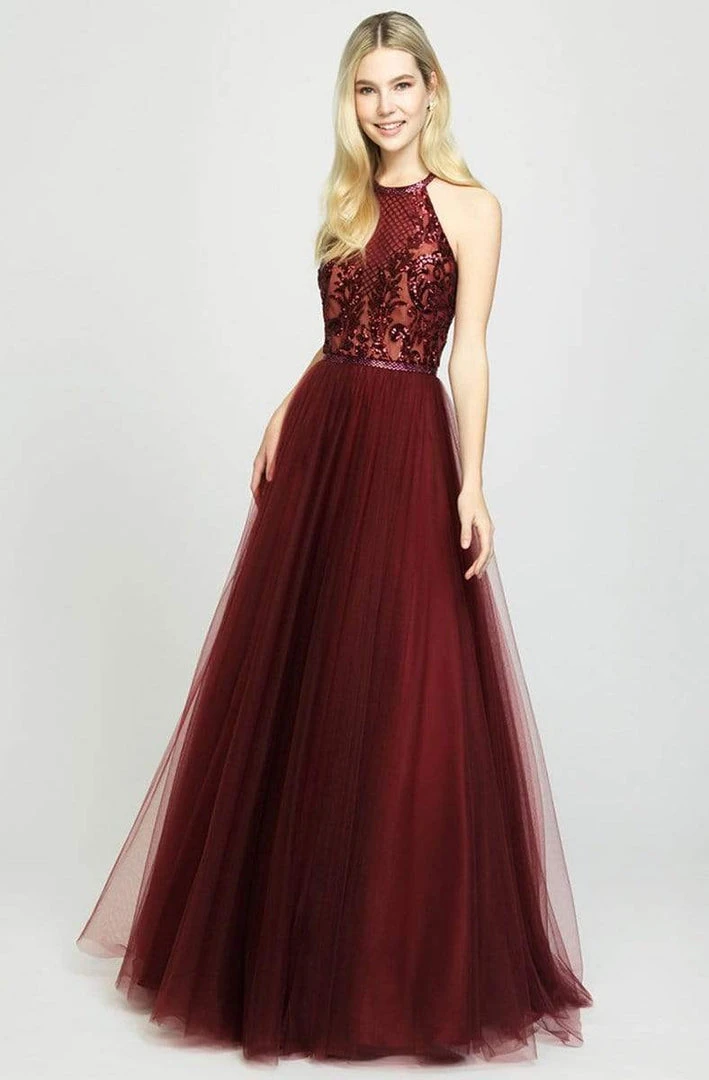 Madison James - 19-174 Sequined Halter Tulle A-line Dress Formal Gowns 6 Madison James - 19-174 Sequined Halter Tulle A-line Dress Formal Gowns
