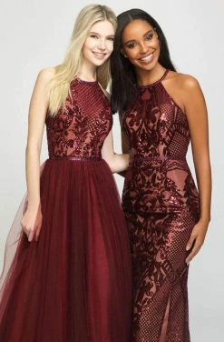 Madison James - 19-174 Sequined Halter Tulle A-line Dress Formal Gowns 12 Madison James - 19-174 Sequined Halter Tulle A-line Dress Formal Gowns