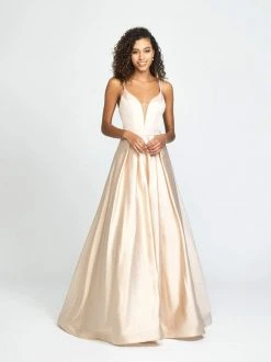 Formal Gowns Madison James - 19-176 Deep V-neck Glitter Mikado A-line Dress