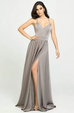 Madison James - 19-178 V-Neck Sleeveless Stretch Satin A-Line Gown