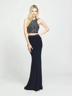 Madison James - 19-180 Two Piece Beaded Halter Jersey Trumpet Dress Formal Gowns 8 Madison James - 19-180 Two Piece Beaded Halter Jersey Trumpet Dress Formal Gowns