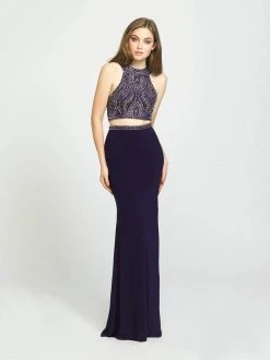 Madison James - 19-180 Two Piece Beaded Halter Jersey Trumpet Dress Formal Gowns 9 Madison James - 19-180 Two Piece Beaded Halter Jersey Trumpet Dress Formal Gowns