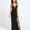 Madison James - 19-183 Beaded Deep V-neck Jersey Trumpet Dress
