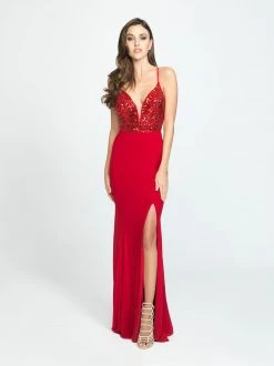 Madison James - 19-183 Beaded Deep V-neck Jersey Trumpet Dress 9 Madison James - 19-183 Beaded Deep V-neck Jersey Trumpet Dress