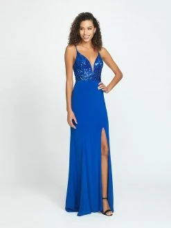 Madison James - 19-183 Beaded Deep V-neck Jersey Trumpet Dress 10 Madison James - 19-183 Beaded Deep V-neck Jersey Trumpet Dress