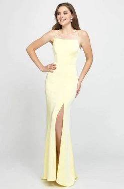 Formal Gowns Madison James - 19-185 Crisscross Strapped Backless High Slit Gown