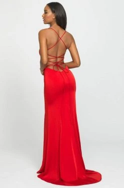 Formal Gowns Madison James - 19-185 Crisscross Strapped Backless High Slit Gown