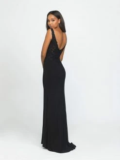 Formal Gowns Madison James - 19-191 Lace Jersey Deep V-neck Sheath Dress