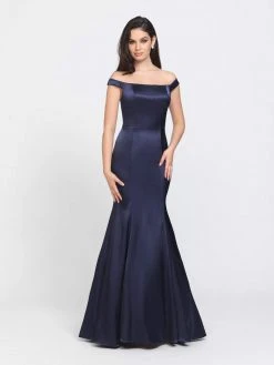 Madison James - 19-200 Off-Shoulder Satin Back Crepe Trumpet Dress