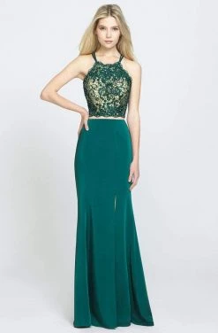Formal Gowns Madison James - 19-201 Two-Piece Beaded Illusion Lace High Slit Gown