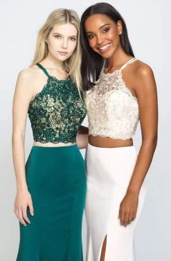 Formal Gowns Madison James - 19-201 Two-Piece Beaded Illusion Lace High Slit Gown