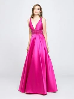 Madison James - 19-206 Beaded Deep V-neck Jersey A-line Dress Formal Gowns