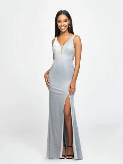 Formal Gowns Madison James - 19-208 V-neck Glitter Knit Trumpet Dress 9 Formal Gowns Madison James - 19-208 V-neck Glitter Knit Trumpet Dress