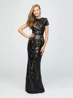 Formal Gowns Madison James - 19-253M Sequined Jewel Neck Trumpet Dress