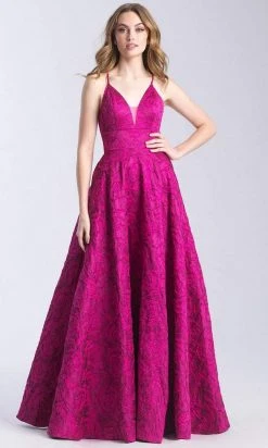 Madison James - 20-316 Floral Jacquard Plunging V-Neck Gown Formal Gowns