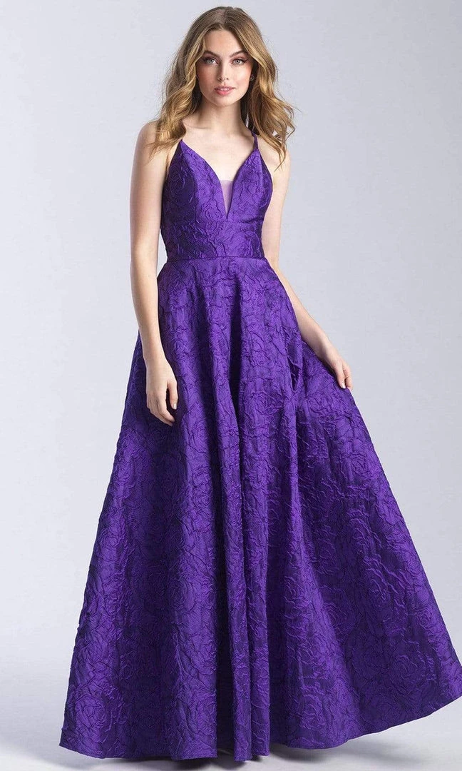 Madison James - 20-316 Floral Jacquard Plunging V-Neck Gown Formal Gowns 6 Madison James - 20-316 Floral Jacquard Plunging V-Neck Gown Formal Gowns