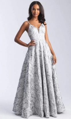 Madison James - 20-316 Floral Jacquard Plunging V-Neck Gown Formal Gowns 9 Madison James - 20-316 Floral Jacquard Plunging V-Neck Gown Formal Gowns