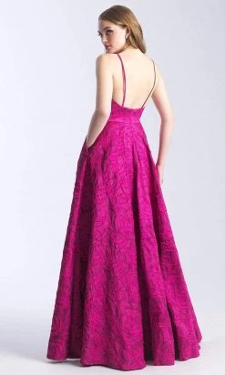 Madison James - 20-316 Floral Jacquard Plunging V-Neck Gown Formal Gowns