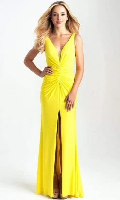 Madison James - 20-317 Ruched Plunging V-Neck Dress With Slit 9 Madison James - 20-317 Ruched Plunging V-Neck Dress With Slit