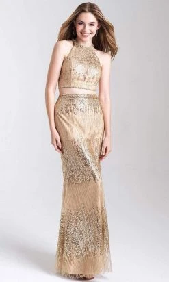 Madison James - 20-320 Two Piece Sequined Halter Sheath Dress Formal Gowns