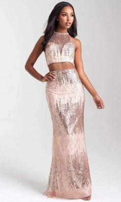 Madison James - 20-320 Two Piece Sequined Halter Sheath Dress Formal Gowns