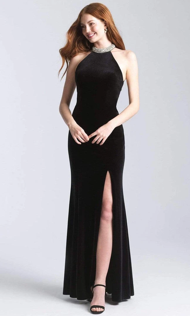 Formal Gowns Madison James - 20-350 Jeweled Collar Halter Velvet Gown 3 Formal Gowns Madison James - 20-350 Jeweled Collar Halter Velvet Gown
