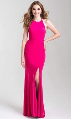 Madison James - 20-371 Halter Chiffon Tied Back High Slit Gown